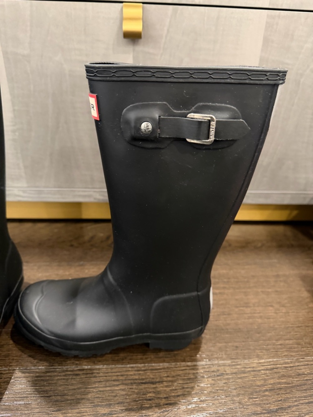 Hunter Black Rubber Knee-High Rain Boots with Red Logo - Picture 2 of 5